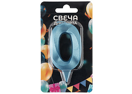Свеча-цифра "0" Грани синяя бирюза 1910
