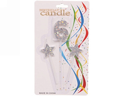 Свеча-цифра "6" Звездное сияние серебро 448-219