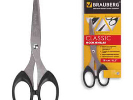 Ножницы 16см. Brauberg 230933 Classic черные в картонной уп.с европодвесом