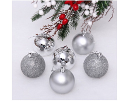 Шар 6см 201-1735 Микс фактур серебро 1шт