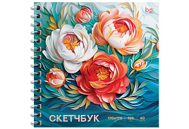 Скетчбук BG Скв40гр_64598 "Пионы", 40л., 170*170, на гребне, матовая ламинация, выборочный лак, 120г/м2