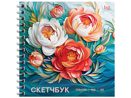 Скетчбук BG Скв40гр_64598 "Пионы", 40л., 170*170, на гребне, матовая ламинация, выборочный лак, 120г/м2