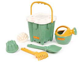 Песочный набор №694 74427 Ведро, ситечко, грабли,лопатка, форма,лейка