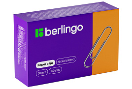 Скрепки Berlingo 50мм 100шт. BK2513 никелированные, карт. упаковка