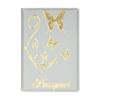 Обложка на паспорт OfficeSpace 342741 "Бабочки" мягкий полиуретан, серебро, тиснение золотом