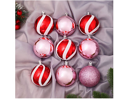 Набор шаров 6см 9510429 Адель полосы, бело-красный розовый 9шт