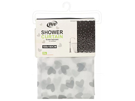 Шторка для ванной 180*180 ПЕВА черные сердца Y4-11155