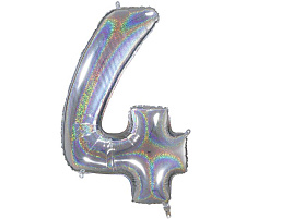 Шар надувной Цифра 4 голография серебро Ч03872 102см
