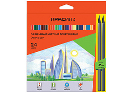 Карандаши цветные 24цв. Красин КР-240500 пластиковые "Эволюция", 24цв.+2 ч/г HB, заточен., картон, европодвес