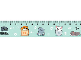 Линейка 15см. ЛН-32097 "Коты", пластиковая, с волнистым краем, европодвес