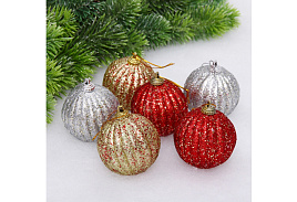 Набор новогодних украшений 201-5270 Закружило вьюгой красный, золото, серебро 6шт