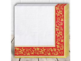 Салфетки 20л.3-х сл.Bouguet 33*33 Золотые узоры красный фон