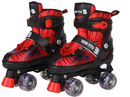 Роликовые коньки р-р 34-38 JB0206053 Квадры красные, колеса светятся