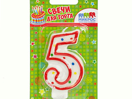 Свеча-цифра "5" красн.ассорти 7,5см Ч02517
