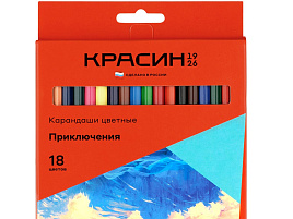 Карандаши цветные 18цв. Красин КР-1802 "Приключения", шестигран., заточен., картон, европодвес
