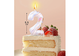 Свеча-цифра "2" Белый мрамор 6990831