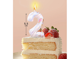 Свеча-цифра "2" Белый мрамор 6990831