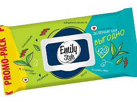Влажные салфетки Emily Style 120шт.Зеленый чай клапан