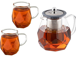 Чайник заварочный стекло 820 мл.+2 кружки107498/4521
