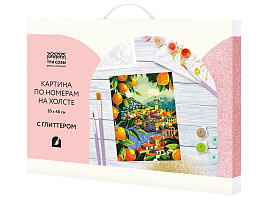 Набор для раскрашивания по номерам ТРИ СОВЫ КХг3040_57057 с глиттером "Средиземноморское побережье", 30*40, с акриловыми красками и кистями