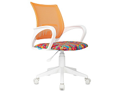 Кресло Helmi HL-K95 R (W695) "Airy", спинка сетка оранжевая/сиденье ткань с рисунком алфавит, пиастра, пластик белый