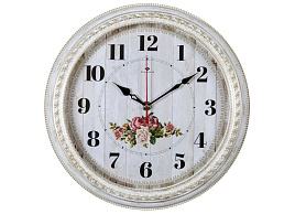 Часы настенные "21 Век" 28,5*28,5 2950-108 Садовые розы белые с золотом круглые