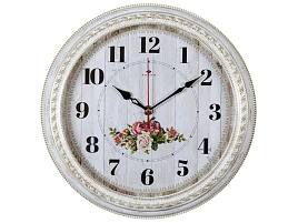 Часы настенные "21 Век" 28,5*28,5 2950-108 Садовые розы белые с золотом круглые