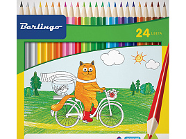 Карандаши цветные 24цв. Berlingo CP00524 "Жил-был кот" трехгран., картон. уп., европодвес