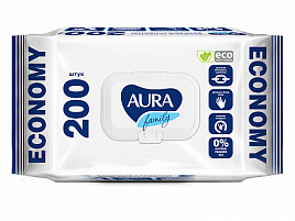 Влажные салфетки AURA 200шт д.всей семьи 3057 с кр.