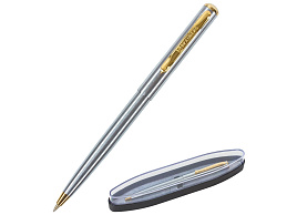 Ручка BRAUBERG 143468 шариковая Maestro, СИНЯЯ, корпус серебристый с золотистым, линия письма 0,5 мм