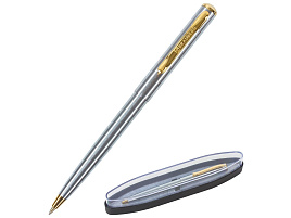 Ручка BRAUBERG 143468 шариковая Maestro, СИНЯЯ, корпус серебристый с золотистым, линия письма 0,5 мм