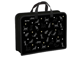Папка для тетрадей А4 Berlingo PP-EX-1235 с ручками 1 отделение, "MEOW Galaxy", 340*245*100мм, пластик, на молнии
