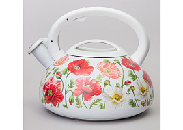 Чайник нержавейка 3л 916-437/4372 Agness Белые маки со свистком