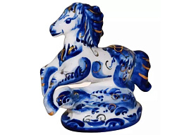СГ Сувенир Гжель Лошадь с позолотой 6070 11,5см