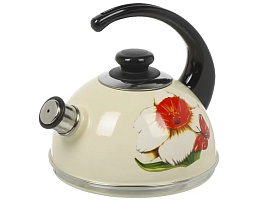 Чайник эмаль 2,5л T04/25/04/07/8021 Рубин Нарцисс, слоновая кость, со свистком