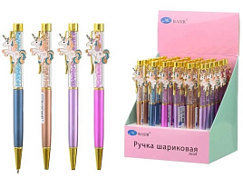 Ручка MC-6298 с подвеской-ЕДИНОРОГ комбинированный корпус-нижняя часть корпуса -цветная, прозрачная часть корпуса с наполнителем-стразы, цвет чернил-синий