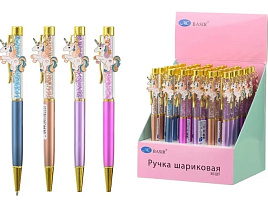 Ручка MC-6298 с подвеской-ЕДИНОРОГ комбинированный корпус-нижняя часть корпуса -цветная, прозрачная часть корпуса с наполнителем-стразы, цвет чернил-синий