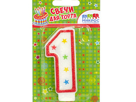Свеча-цифра "1" с блестками ч02497