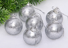 Набор шаров 4см 652-013 Блестящее напыление серебро 6шт