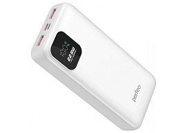 Аккумулятор внешний Perfeo 2079 ENIQUE 20000 mAh/LED дисплей/PD + QC 3.0/Type-C/2 USB/Выход: 5A, max 22.5W/WHITE