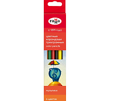 Карандаши цветные 6цв. Гамма 290122_06 "Мультики", трехгранные,  заточен., картон. уп., европодвес