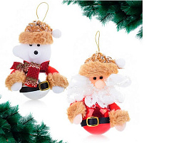Подвеска текстиль Дед Мороз/Мишка 12см S0813
