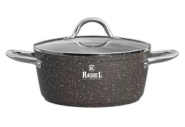 Кастрюля литой алюминий 4л Rashel R-27740 коричневый гранит, индукция с/кр