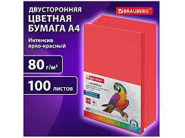 Бумага Brauberg 116562 А4, 80 г/м2, 100 л., интенсив, ЯРКО-КРАСНАЯ
