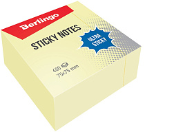 Блок самоклеящийся 75*75 Berlingo LSn_40000 "Ultra Sticky", 400л., пастель, желтый