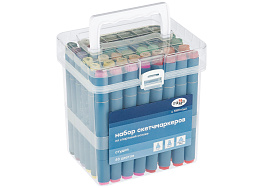 Набор скетчмаркеров 48цв. Гамма "Студия" 1204P_48 двусторонних, основные цвета, корпус трехгранный, пулевид./клиновид. наконечники, пласт.кейс