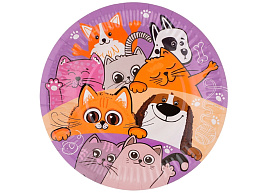 Тарелка бумажная 18см 77518 Кошечки, Собачки 6шт