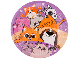 Тарелка бумажная 18см 77518 Кошечки, Собачки 6шт