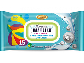 Влажные салфетки  антибактериальные Вестар М 15шт.Эконом цветные
