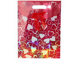 Упаковочная сумочка 24*32 6332 Сердца ассорти Крафт